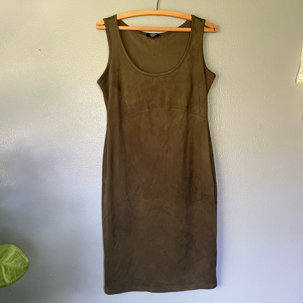 Suede feel Premise Green Sheath Midi Dress for Work